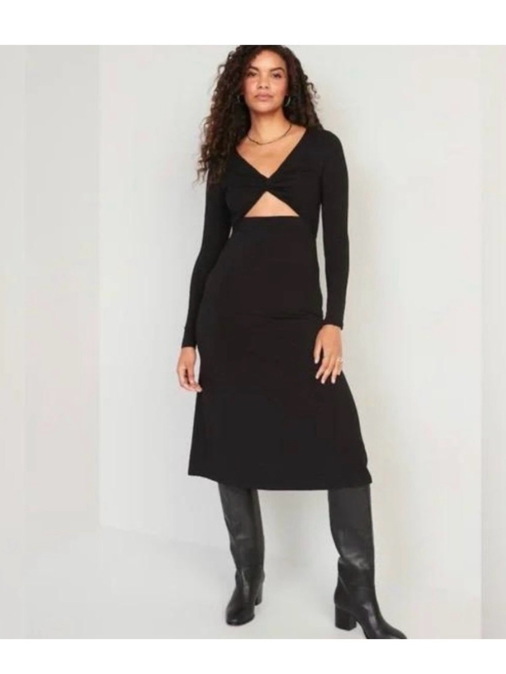 Old Navy Black Long Sleeve Cutout Midi Dress